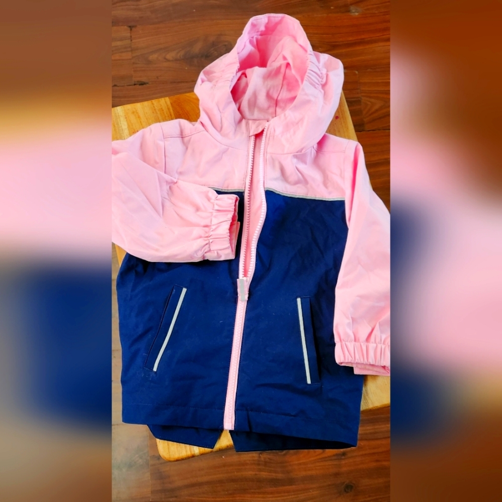 Swiss tech wind breaker pink and blue hooded jacket for girls. Size 2T